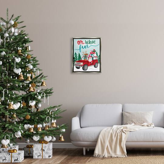 Stupell Industries Oh What Fun Santa Driving Gifts Framed Floater Canvas Wall Art